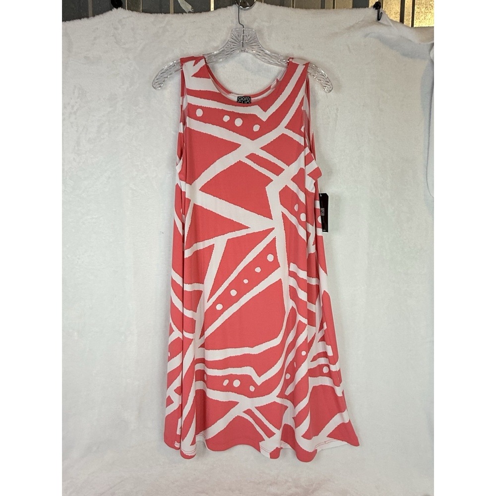 Clara Sun Woo Coral Stripes And Dots Swing Dress Sleeveless M Resort Coastal NWT